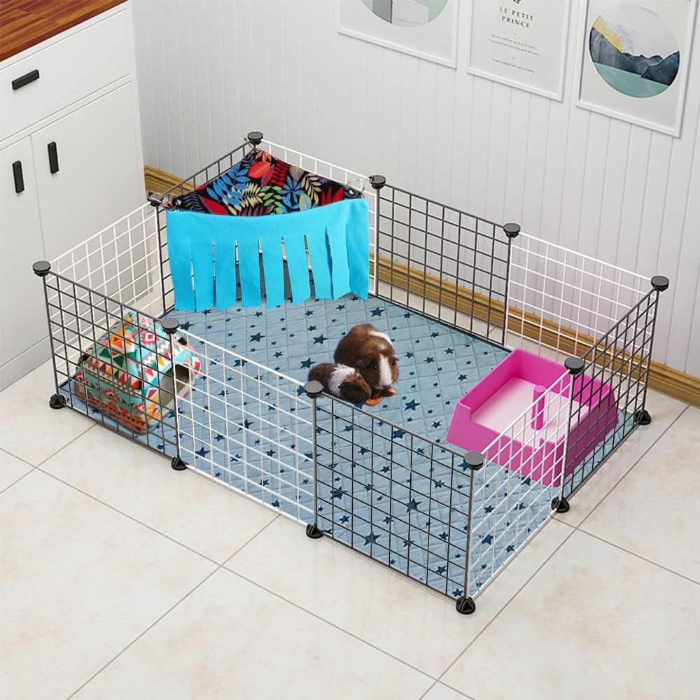 RIOUSSI Guinea Pig Hideout Hideaway Corner Fleece Toys Cage Accessories with Reversible Sides, Black Leaves