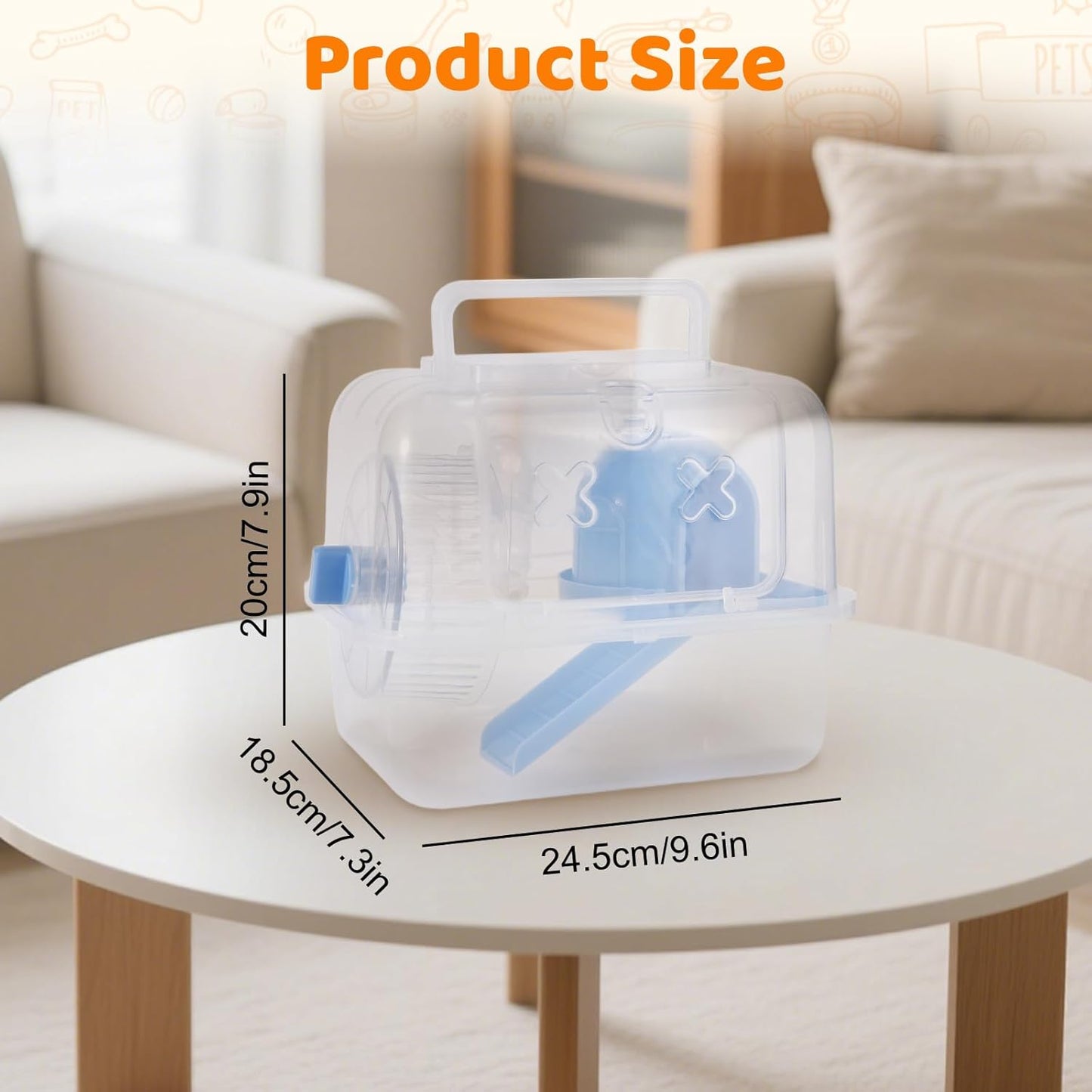 Portable Hamster Travel Carrier Cage,Outdoor Small Pets Breathable Cage,Multifunctional Guinea Pig Carrier with Water Bottles, Running Wheels, Ladders, Dodge Houses and Feeders (Orange, Style B)