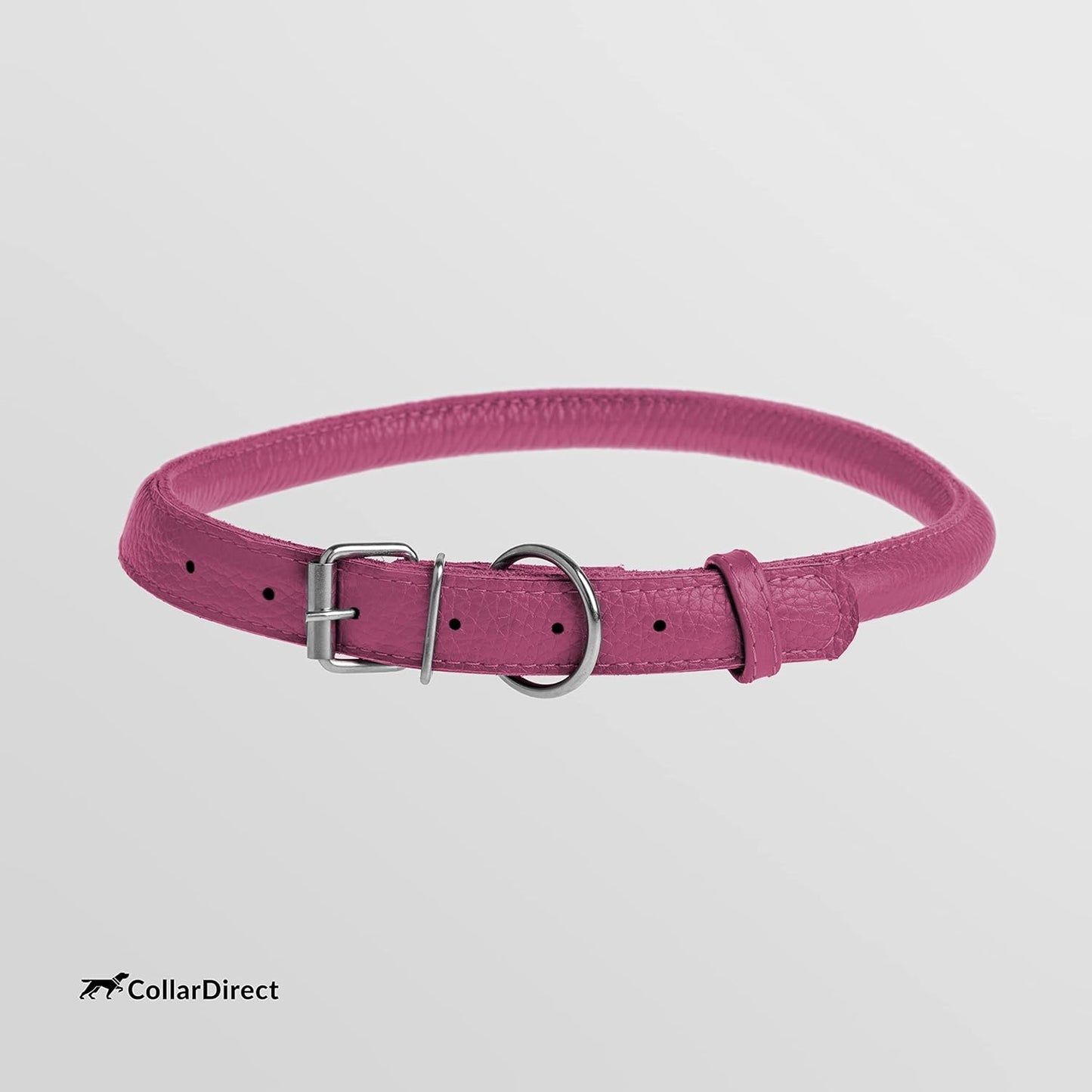 CollarDirect Rolled Leather Dog Collar, Soft Padded Round Puppy Collar, Handmade Genuine Leather Collar Dog Small Large Cat Collars 13 Colors (8-11 Inch, Pink Textured)