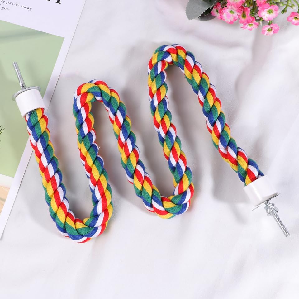 Bird Rope Perch, Colorful Parrot Cotton Rope Bird Perch Stand Climbing Toys Pet Parrot Chewing Toy for Parrots Cockatiels Parakeets Budgie Cages