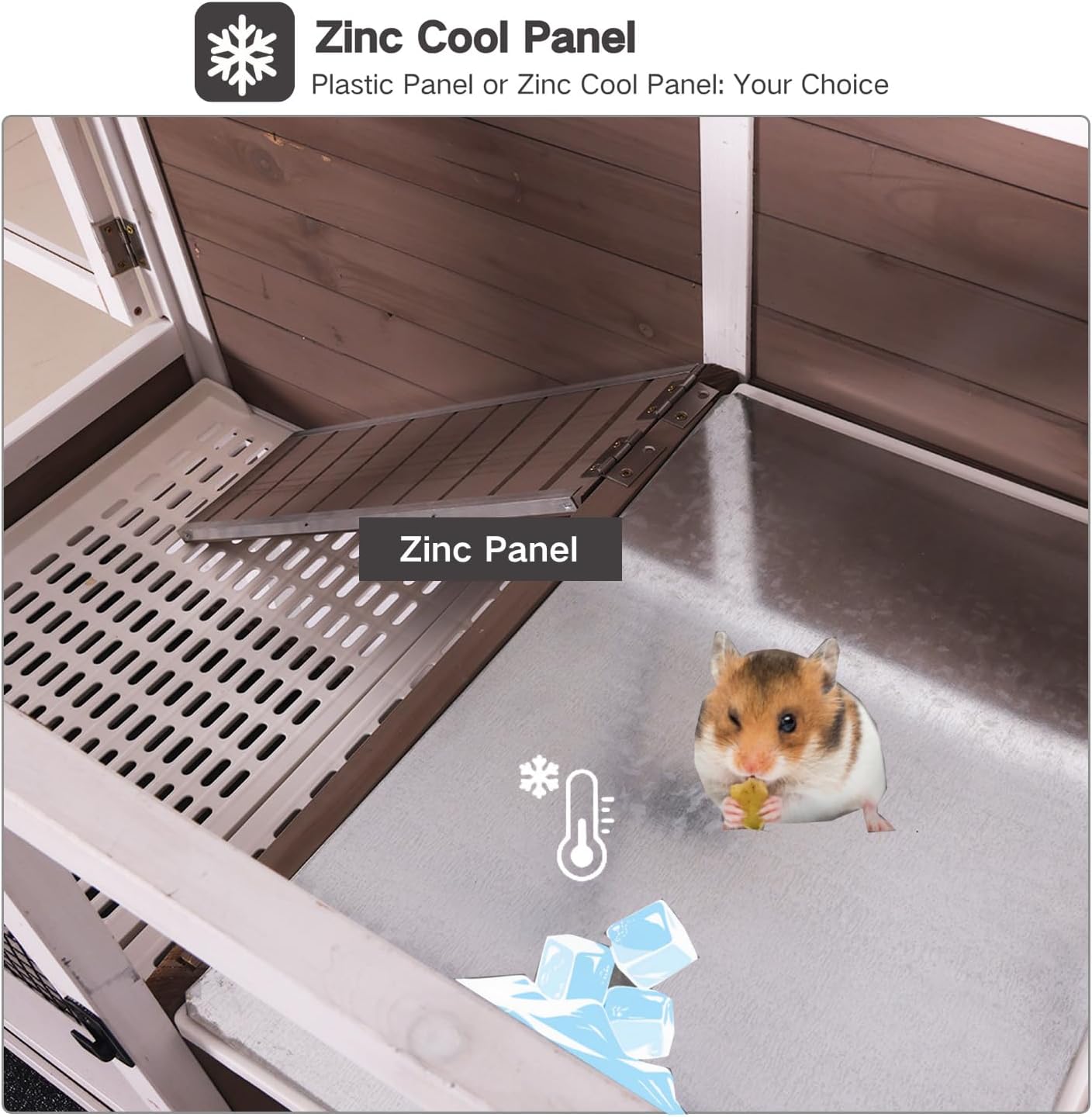 Guinea Pig Cage Indoor with Cool Zinc Plate Rabbit Hutch with Wheels and Removable Proof Tray Elevated Legs Hamster Cage with Chew-Resistant Metal Frame 36.6" L(Brown)