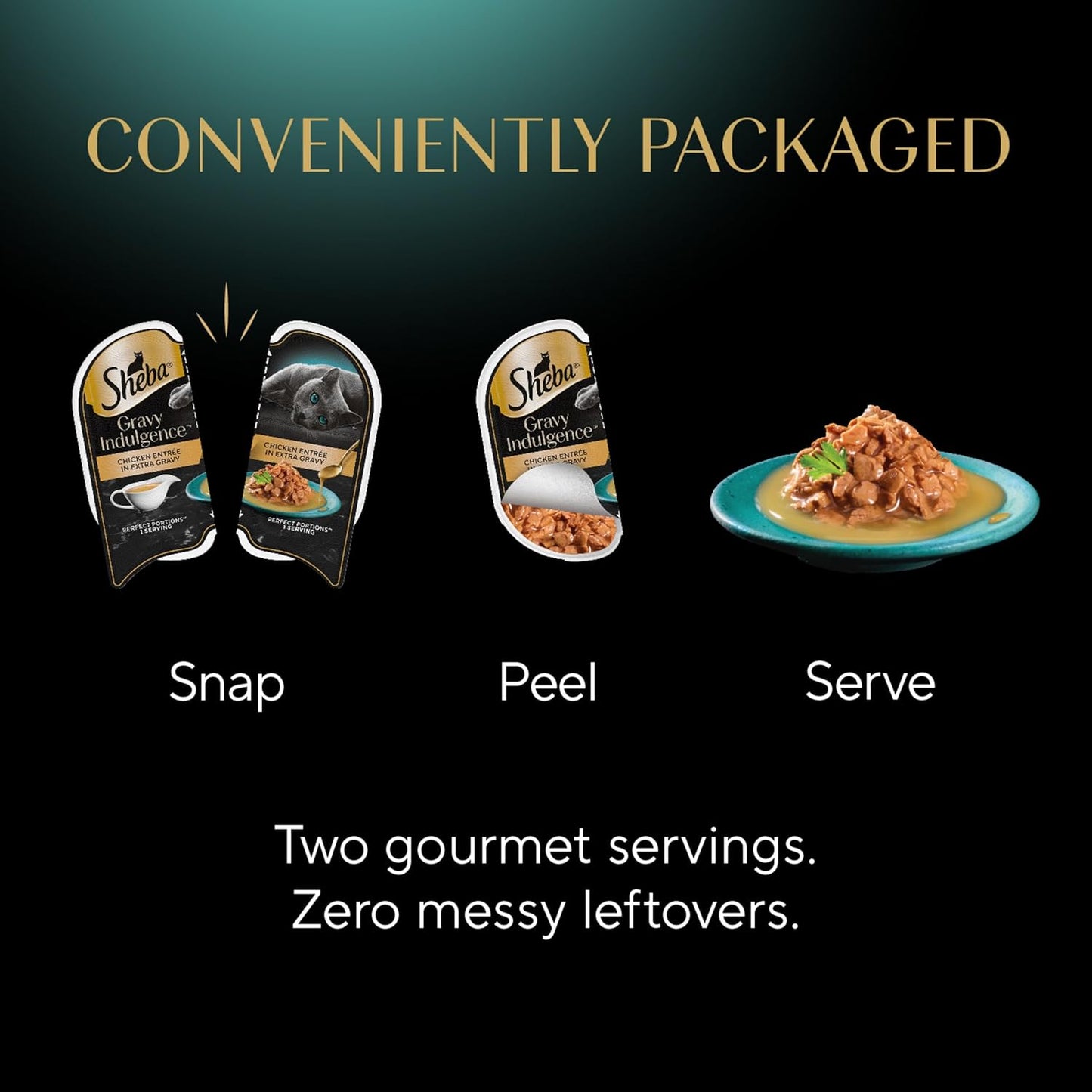 Sheba Gravy Indulgence Adult Wet Cat Food Beef Entree and Chicken Entree in Extra Gravy Variety Pack, 2.6 oz. Twin-Pack Trays (12 Count, 24 Servings) (Pack of 2)