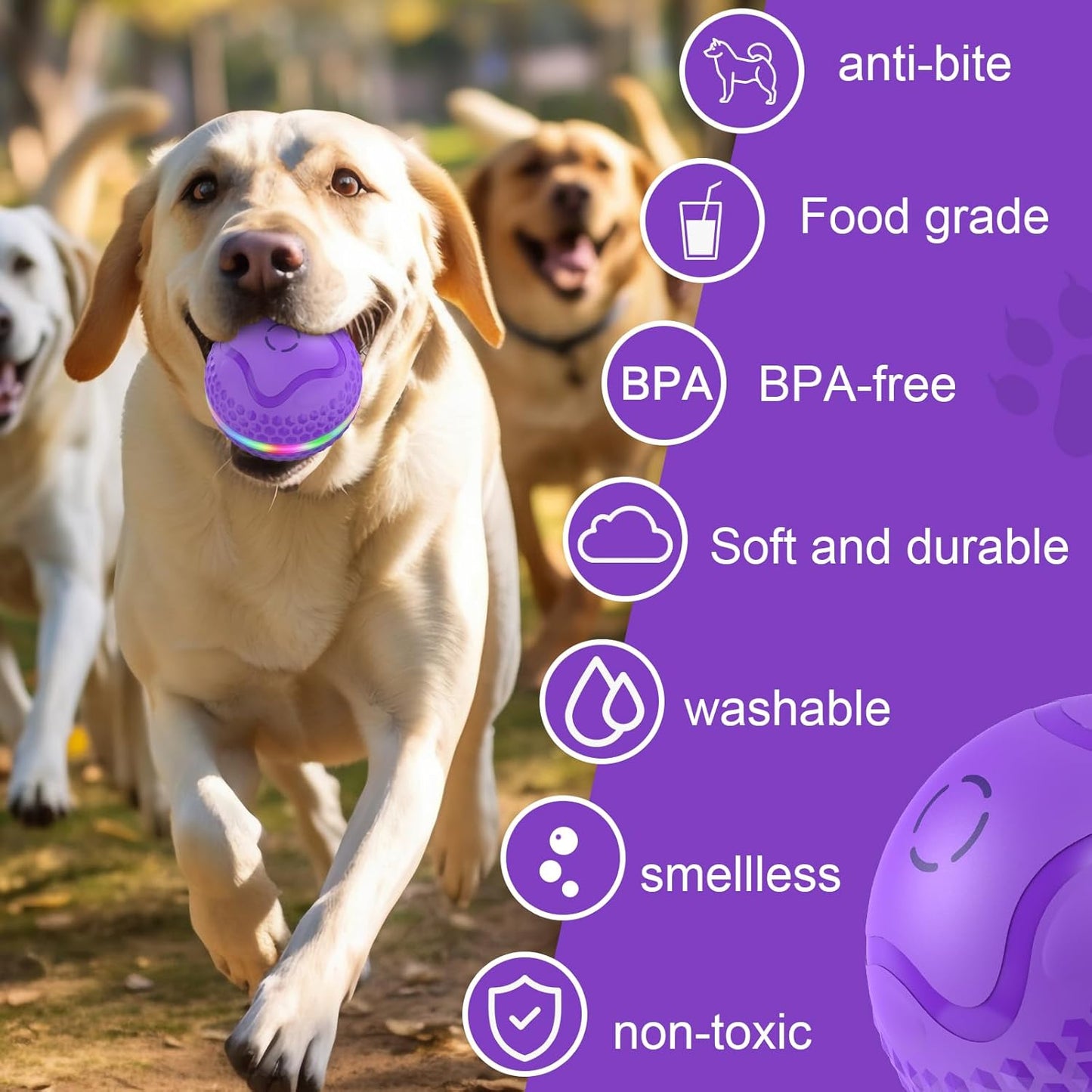 Interactive Dog Toys Ball, Automatic Rolling Toy, Lively pet Ball for Medium/Large Dogs to Relieve Boredom, Activated Automatic Motion Dog Balls Toy with LED Flash, USB Rechargeable (Purple-2)