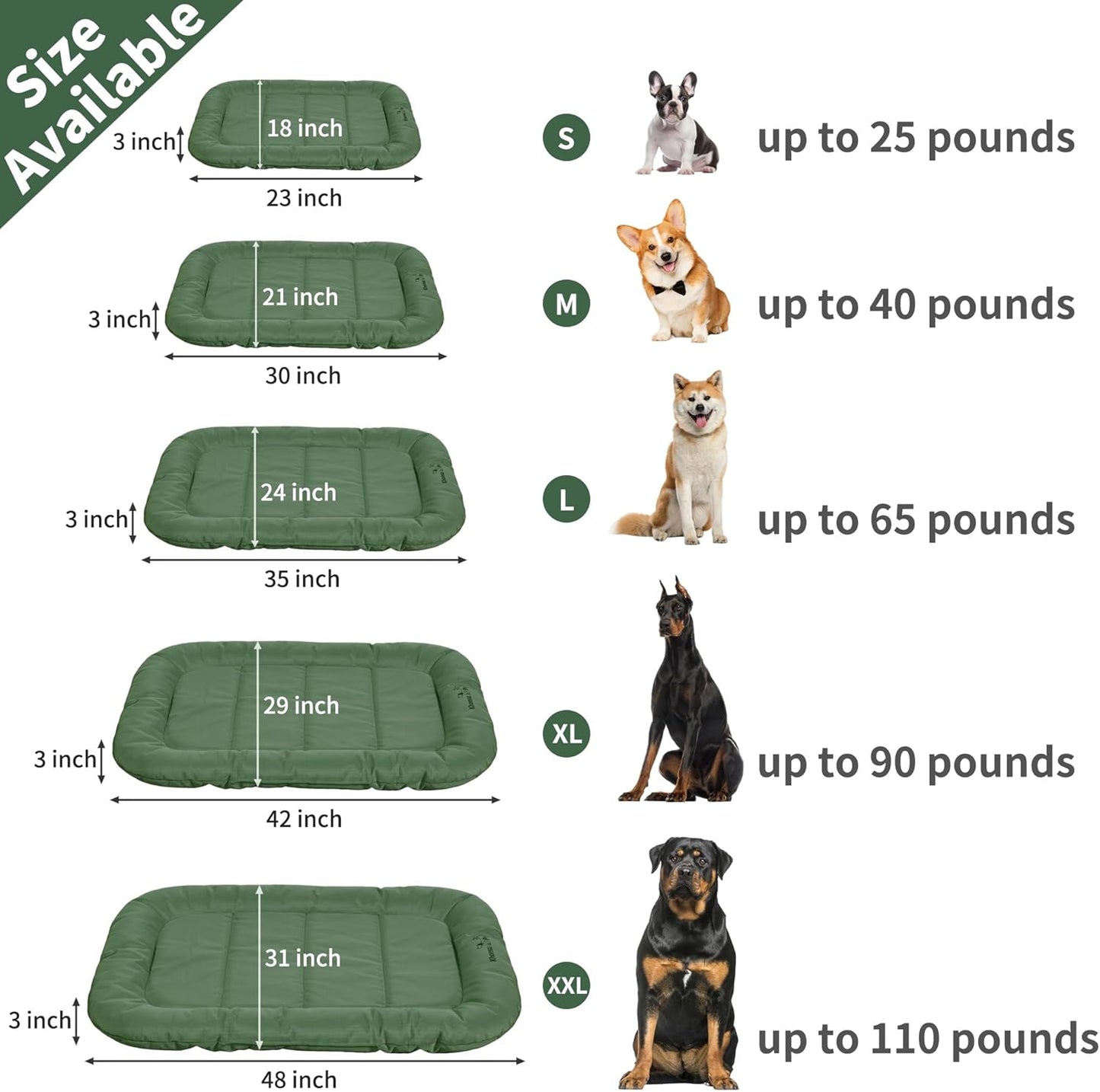 KHONSU PET Durable Dog Bed Tough and Tear Proof Dog Crate Bed, 800lbs Tear Strength PVC-Backed Waterproof Ped Bed Mat Indoor & Outdoor Use for Dogs up to 60 lbs