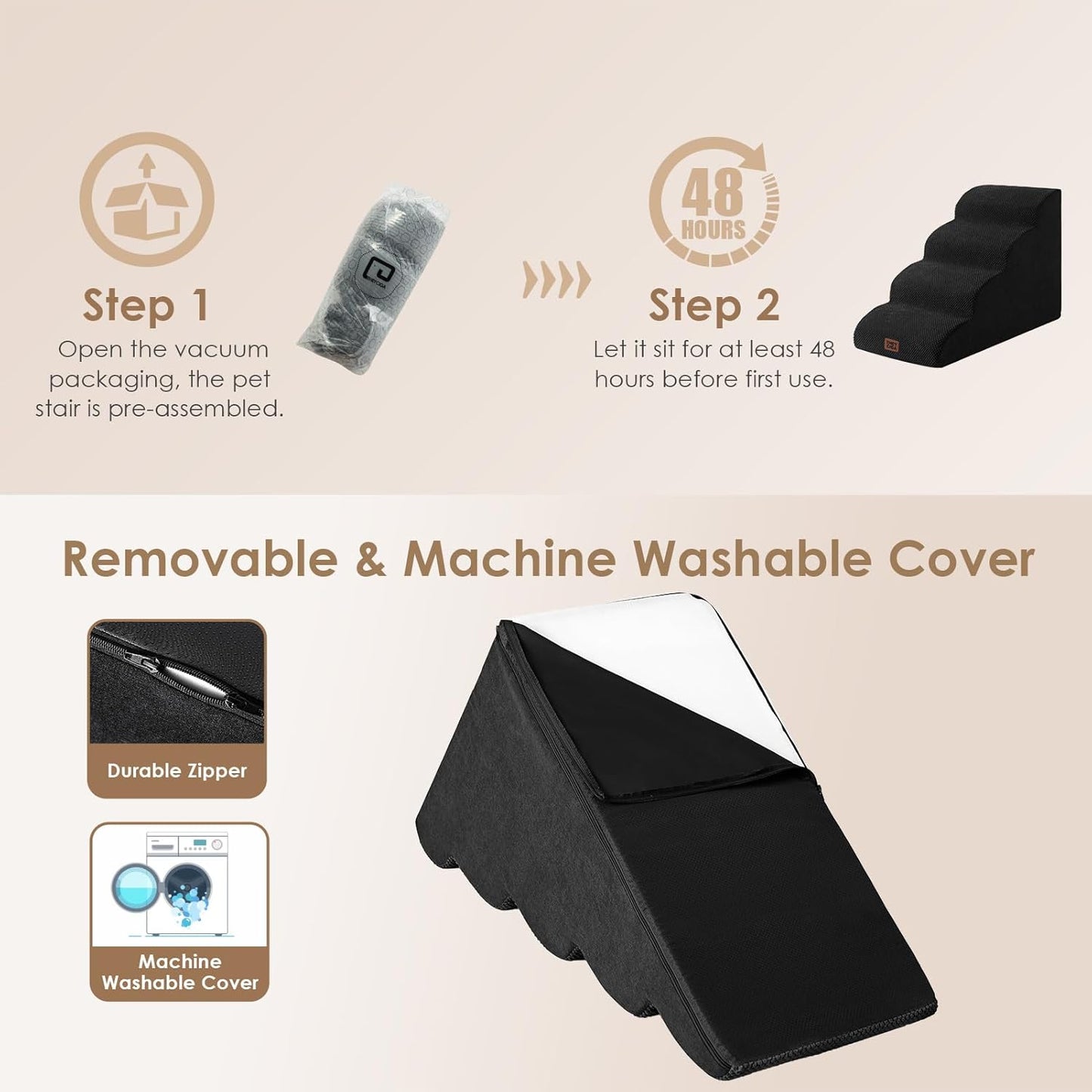 EHEYCIGA Curved Dog Stairs Ramp for High Beds 19.7" H, 4-Step Dog Steps for Small Dogs and Cats, Pet Stairs for High Bed Climbing, Non-Slip Balanced Pet Step Indoor, Black