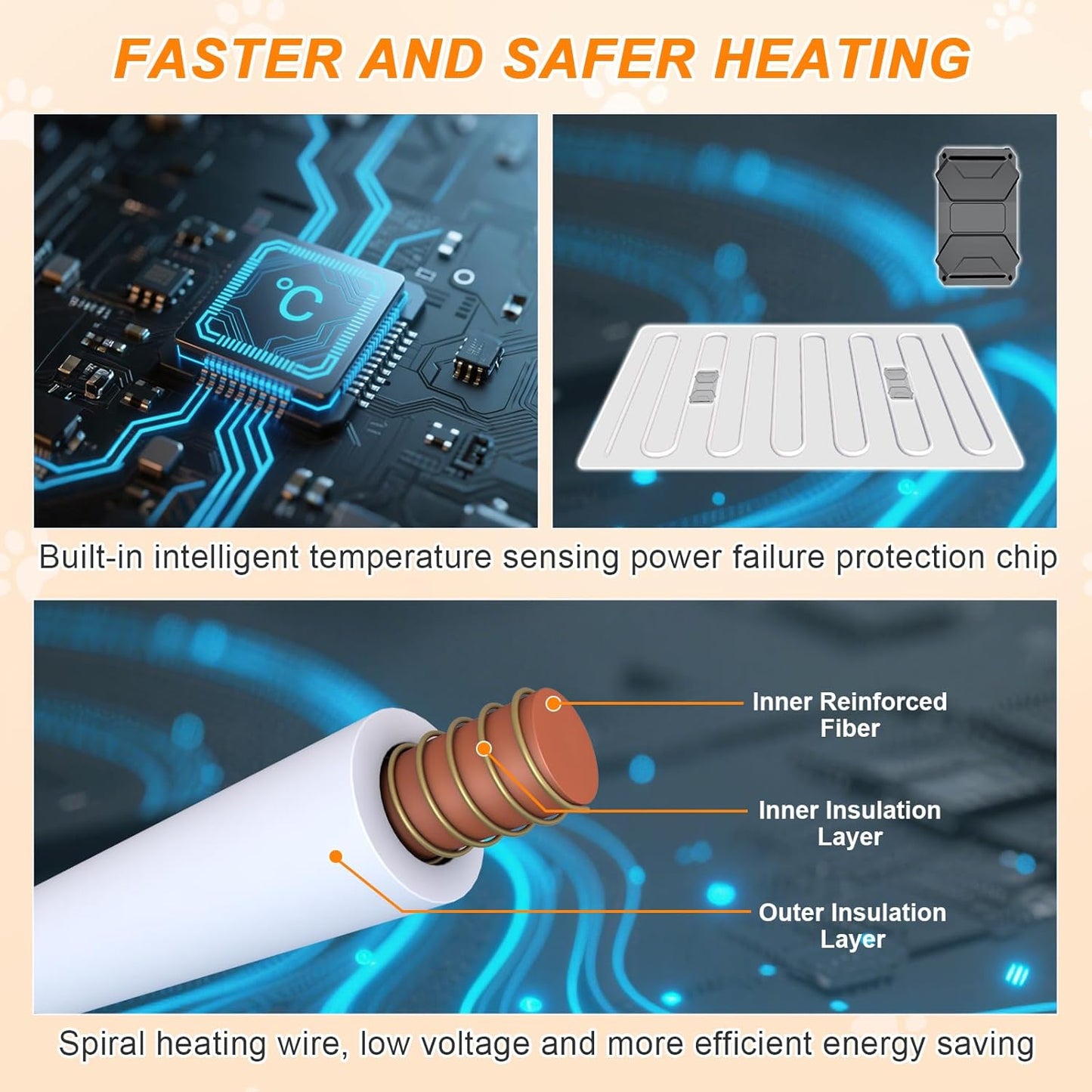 Cat Heating Pad, 17×13 In Heated Cat Bed With Intelligent Constant Temperature Switch, PVC Waterproof With Metal Protective Tube Puppy Whelping Supplies, Comes With a Plush Cotton Sleeve-Apricot