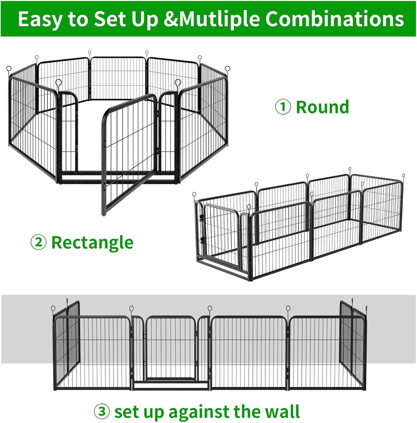 Puppy Playpen 8 Panels Small Dog Fence Outdoor Indoor Use 24" Height Anti-Rust with Doors Portable Dog Play Pen for RV Camping Yard, Total 17FT, 25 Sq.ft, Snowy Black