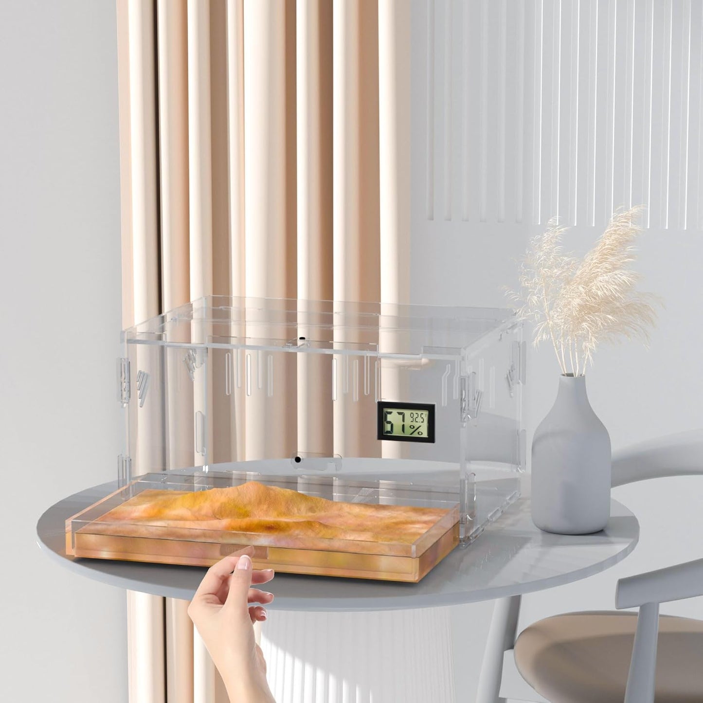 Reptile Terrariums with Temperature Hygrometer, 11.8"x7.9"x5.9" Acrylic Breeding Box Terrarium Cage Tank for Small Reptile Insect Home Office (Terrestrial)