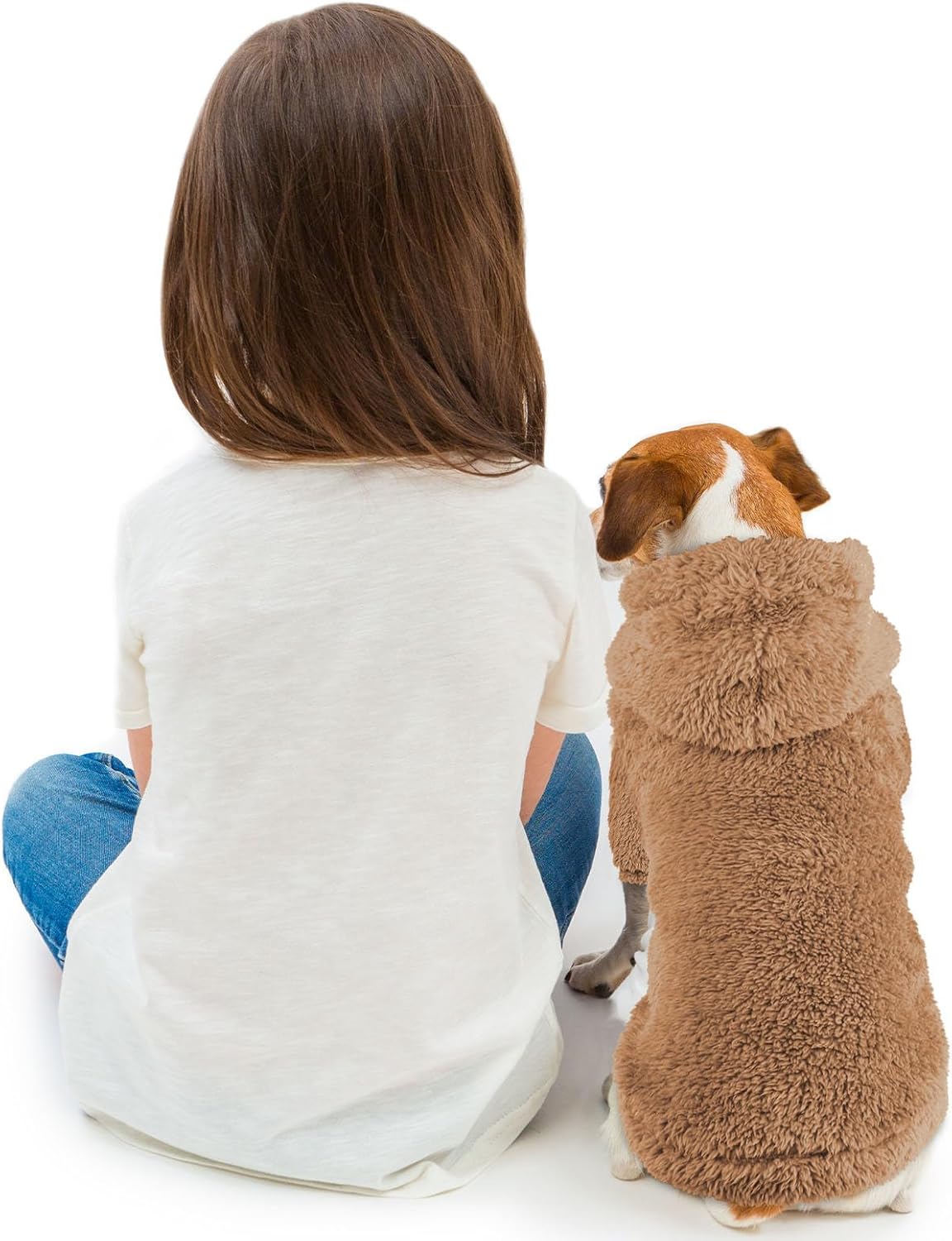 Fuzzy Dog Sweaters for Small Dogs Dog Hoodie Soft Double-Sided Plush Fleece Pet Sweater Pet Clothes Coats Hoodie Sherpa Hooded Sweatshirt(Coffee-S)