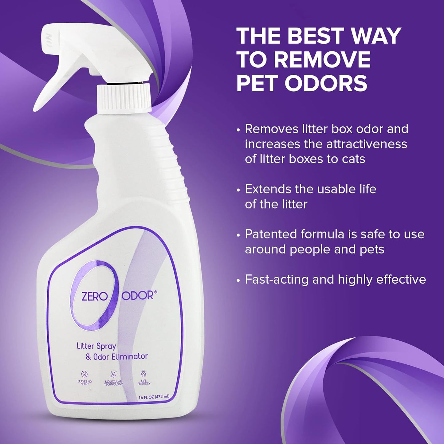 Zero Odor – Litter Odor Eliminator - Permanently Eliminate Litter Odors with Best Patented Molecular Technology - Pet Safe & Works on all types of litter, 16oz (Over 400 Sprays)