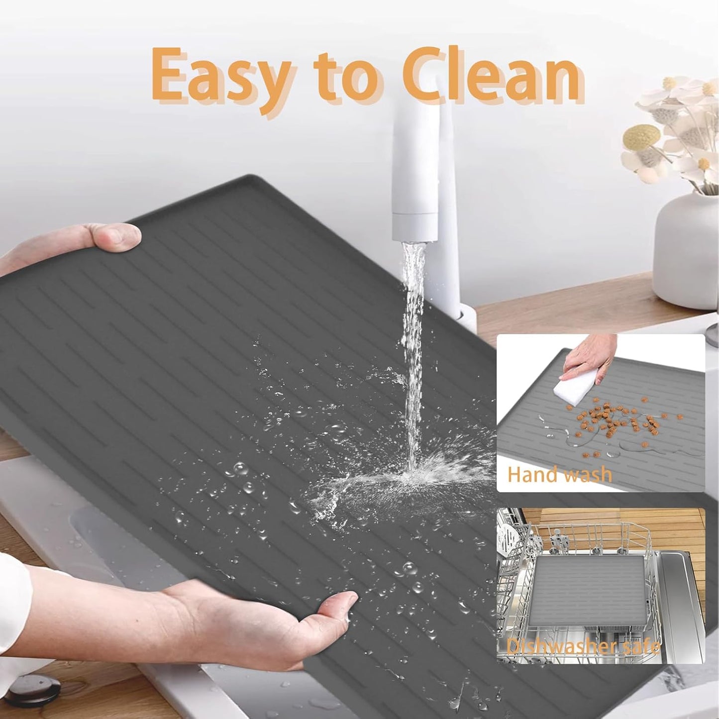 24" x 16" Dog Food Mat, Silicone Pet Mats for Food and Water, Nonslip Pet Feeding Mats for Floors, Dog Cat Bowl Mat with Raised Edges, Dark Green