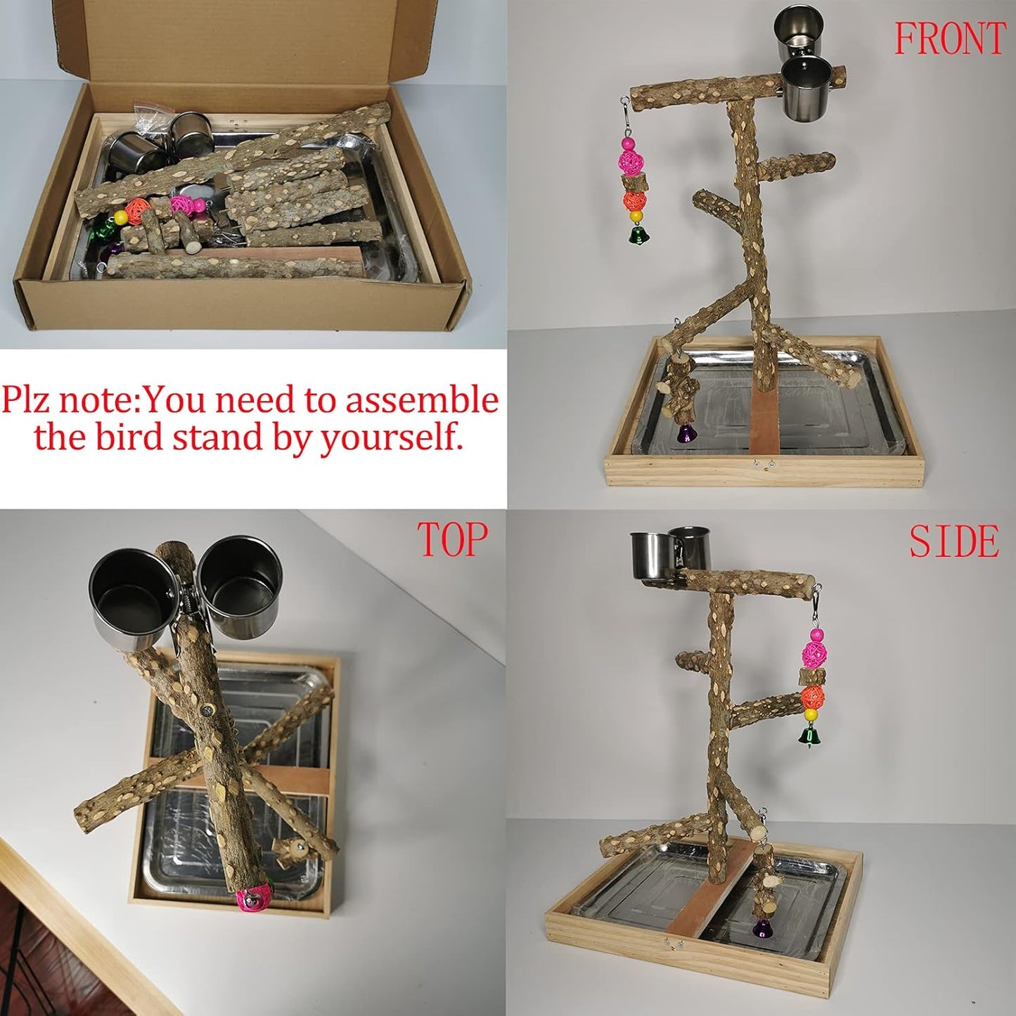 Tfwadmx Bird Perch Natural Wood Stand Parakeet Playground Toy Parrot Play Stand Platform Bird Cage Branch Perch Accessories for Canaries Cockatiels Conure Lovebirds