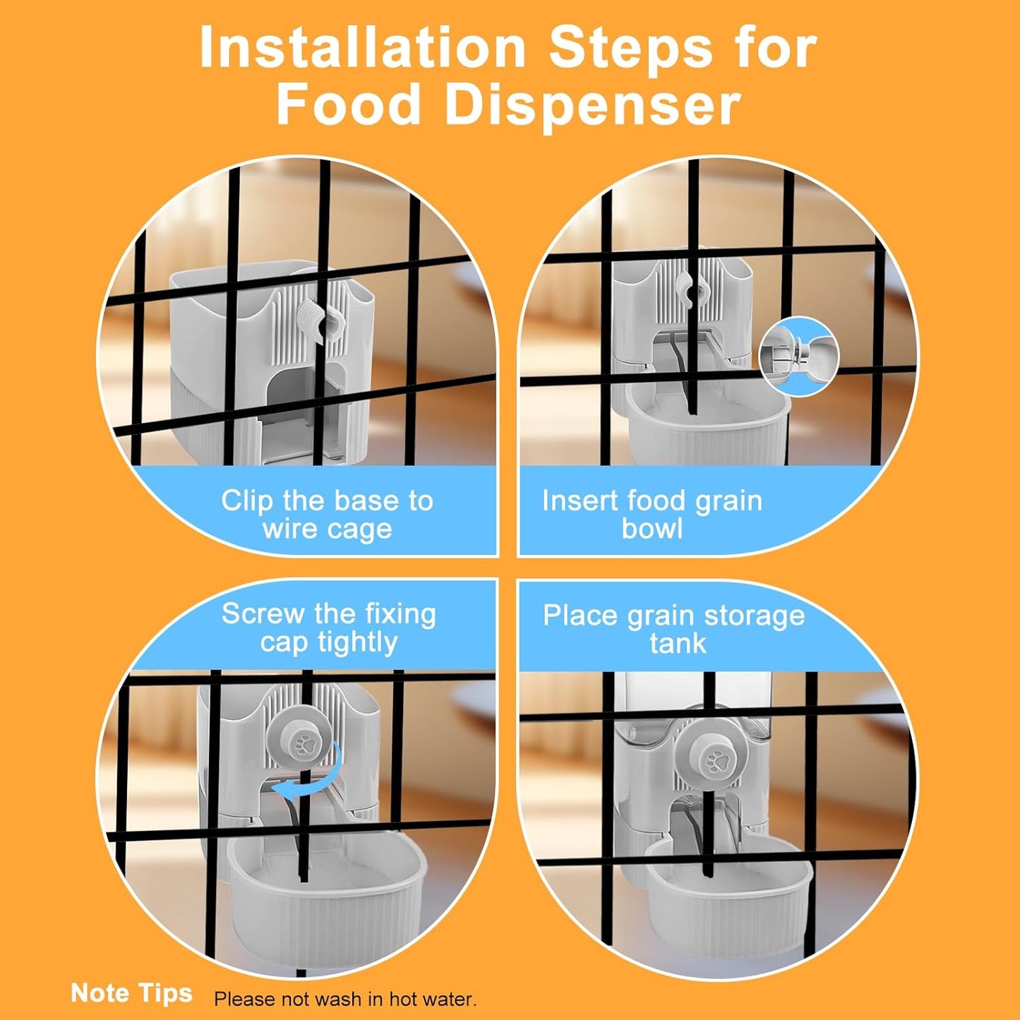 Auto Gravity Food Dispenser for Cage Hanging, 41OZ Capacity Hanging Automatic Pet Cage Feeder, Food Bowl for Cats Dogs Rabbit Ferret Chinchilla Bird Hedgehog Guinea Pig (Grey)