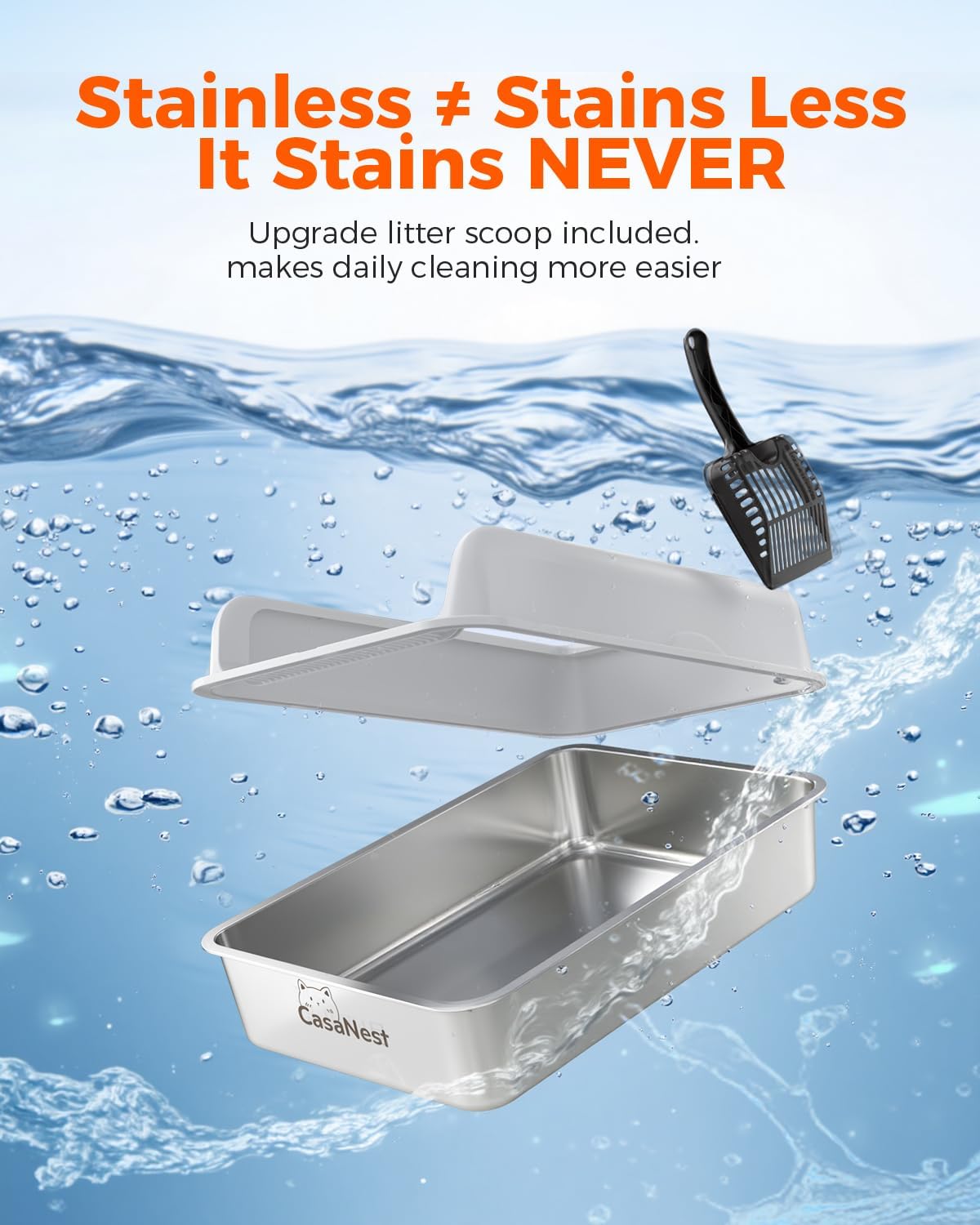 XXXL Stainless Steel Cat Litter Box 28.1''×20.5'' × 10.1” Extra Large Metal Cat Litter Box for Big, Multi Cats, Anti-Leakage & Non-Stick Metal Pan, Easy to Clean, Durable (Light Grey