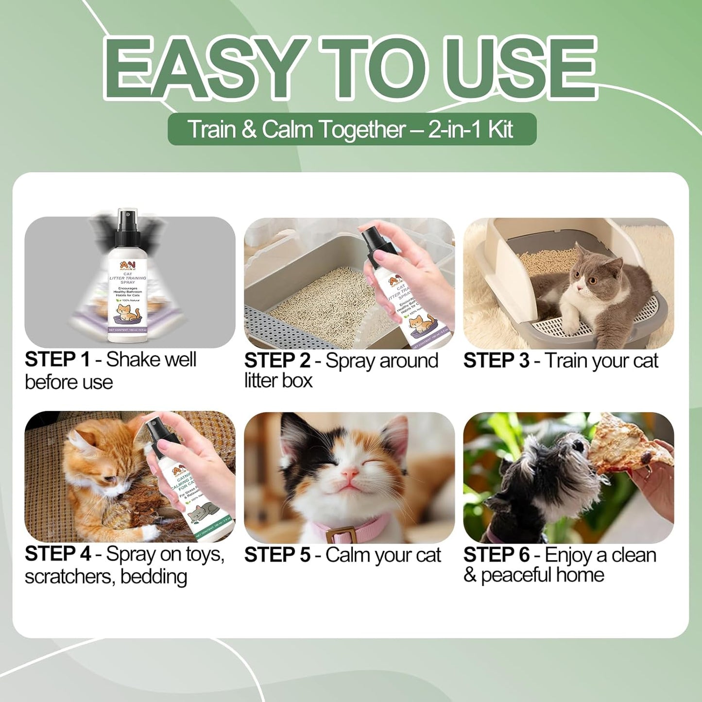 Cat Calming & Litter Training Spray Kit – 2-Pack 150ml Duo – Natural Catnip Calm Spray + Litter Box Attractant Spray – Safe Behavior Training Aid for Cats & Kittens