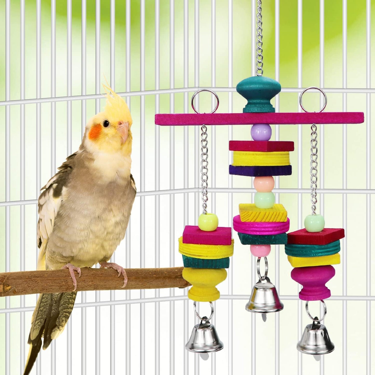 Litewoo Bird Parrot Parakeet Toys, Colorful Bite Wood Swing Toy for Small Medium Parakeet Cockatiel Budgie Cockatoo Macaw Conure Parrot(C)