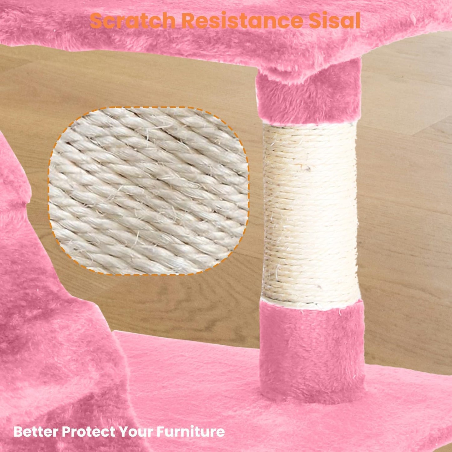 54.7 inches Cat Tower for Indoor Cats, Multi-Level Cat Condos with Scratching Posts, Hanging Toys, Pink