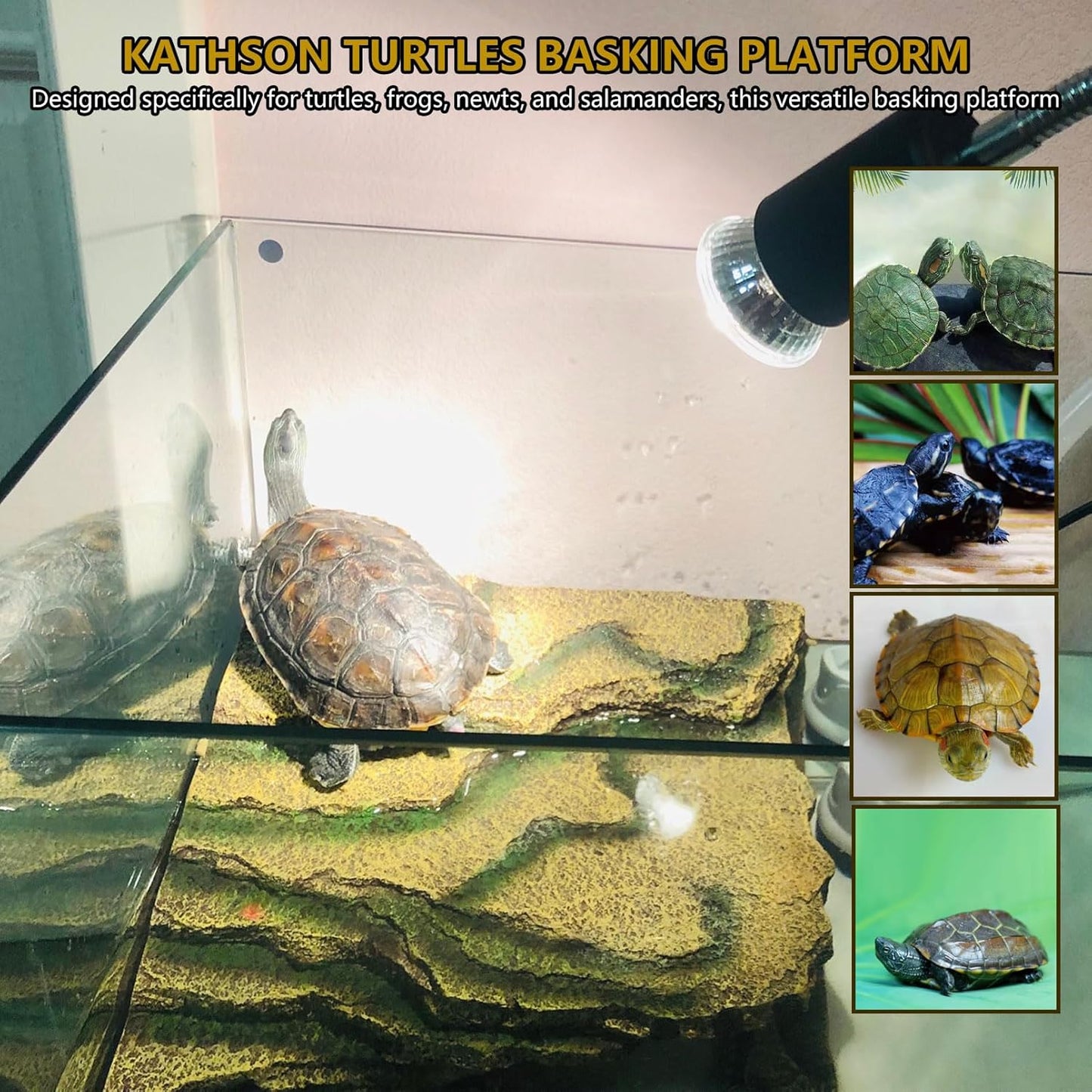 kathson Turtles Basking Platform Tortoise Resting Terrace Climbing Ramp Resin Dock Tank Decorations Reptile Hiding Cave Hideouts for Aquatic Turtles, Frog, Newts and Salamanders,Small