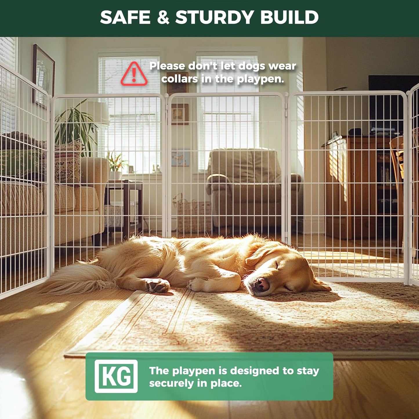 FXW Homeplus Unleashed Indoor Dog Playpen - Stress-Free and Safe Play, Heavy Duty 45 Inch 8 Wire Panels Dog Pen for Large Dogs, White│Patented