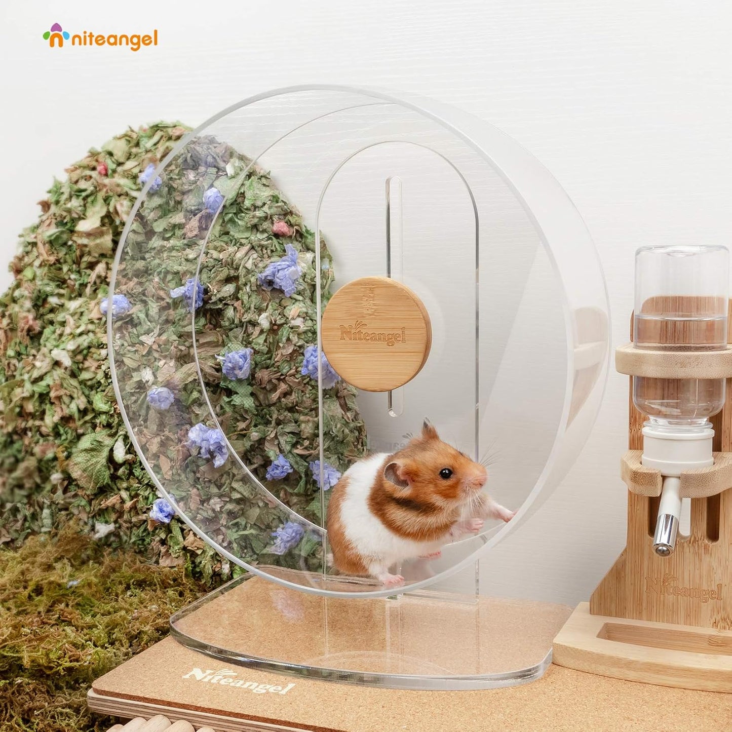 Niteangel Silent Hamster Exercise Wheel - Dual-Bearing Quiet Spinning Acrylic Hamster Running Wheel for Hamster Gerbils Mice Degus Or Other Small Animals (Medium - Wider Version)