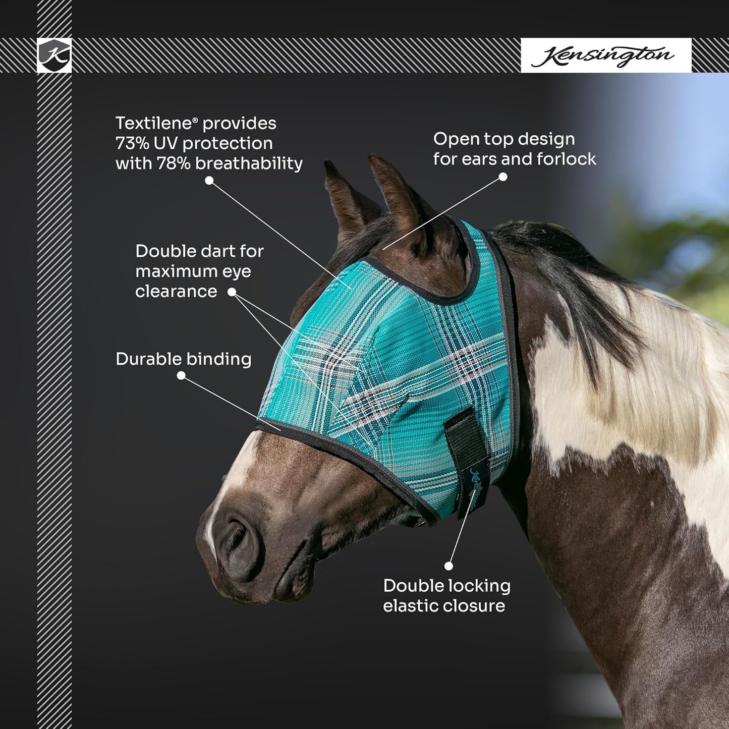 Kensington Fly Mask Web Trim Protects Horses Face and Eyes from Bites and Sun Rays While Allowing Full Visibility Ears and Forelock Able to Come Through The Mask, Small, Lavender Mint