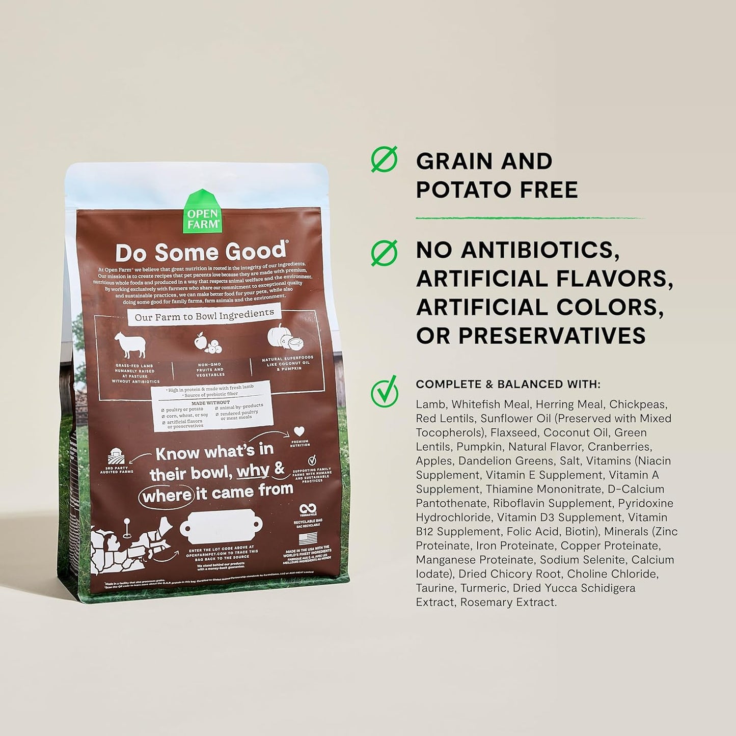 Open Farm, Grain Free Dry Cat Food, High-Protein Kibble for a Complete & Balanced Diet, Non-GMO Fruits & Vegetables, Prebiotic Fibers to Support Digestion, Pasture-Raised Lamb Recipe, 4lb Bag