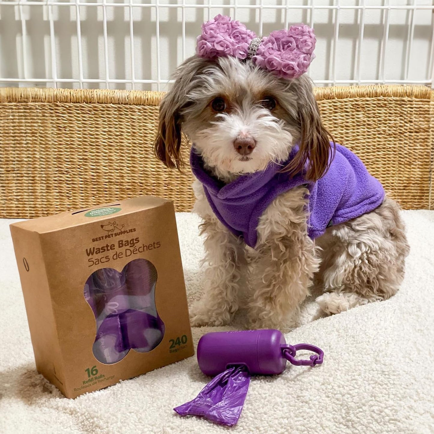 Best Pet Supplies Dog Poop Bags (240 Bags) for Waste Refuse Cleanup, Doggy Roll Replacements for Outdoor Puppy Walking and Travel, Leak Proof and Tear Resistant, Thick Plastic - Purple