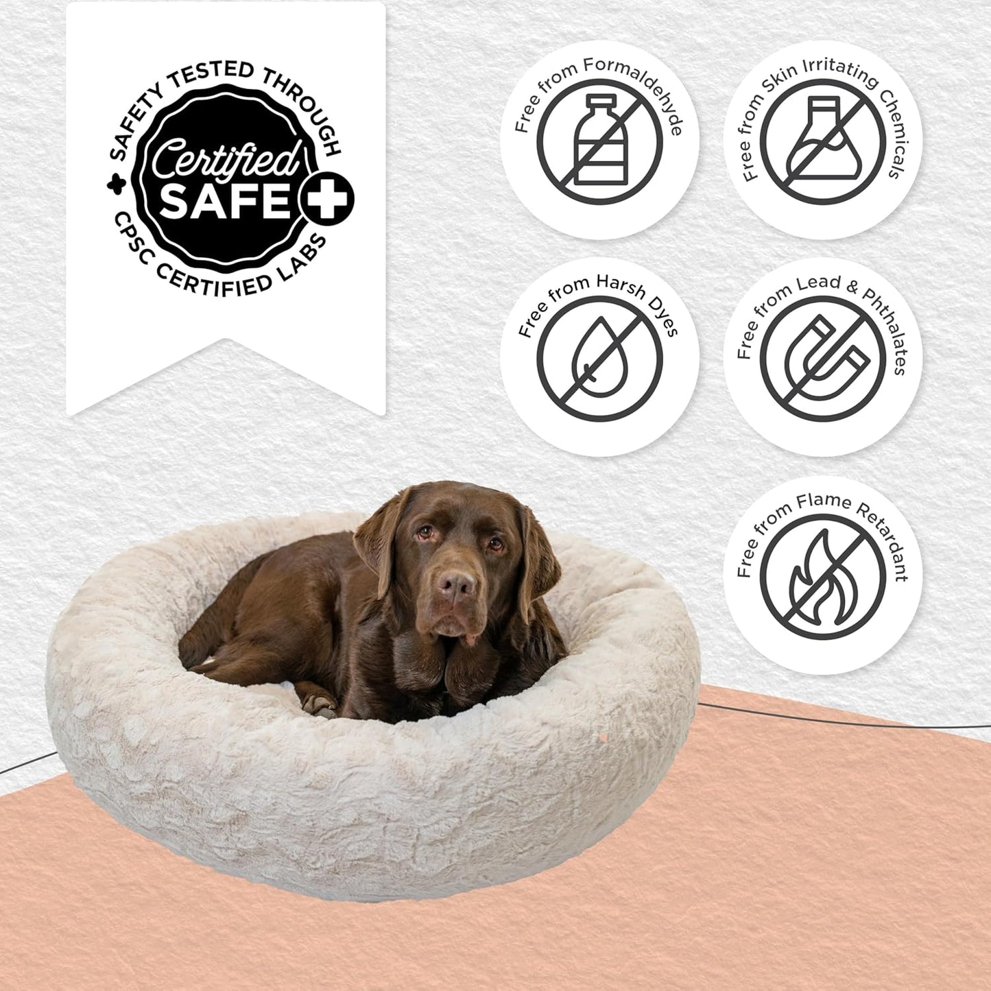 Best Friends by Sheri Original Calming Donut Dog and Cat Bed, Lux Faux Fur, Oyster, (36in x 36in) - Anxiety Relief for Pets Up to 100 lbs