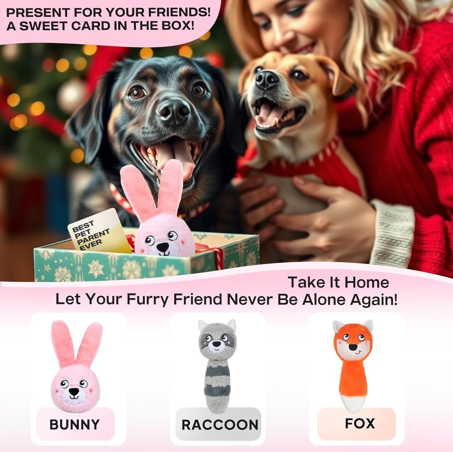 Fida Squeaky Dog Toys for Aggressive Chewers 3 in 1, Dog Chew Toys with 3 Layers,Interactive Dog Toys for Large Dogs Balls to Keep Them Busy for Small Medium Dogs(Pink Bunny)