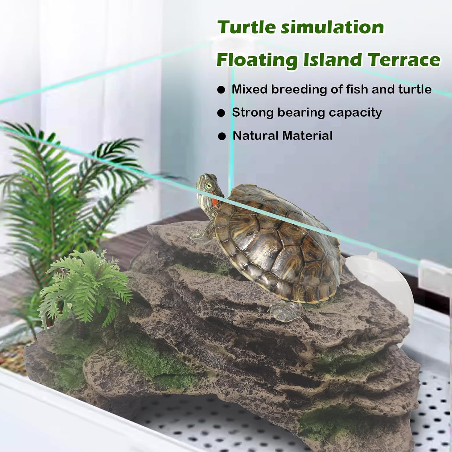 kathson Turtle Basking Platform with Suction Cup,Turtle Ramp Climbing Basking Platform Artificial Plants Decor Resting Basking Terrace Aquarium Ornament Rock for Turtle Frogs Lizards Bearded Dragon