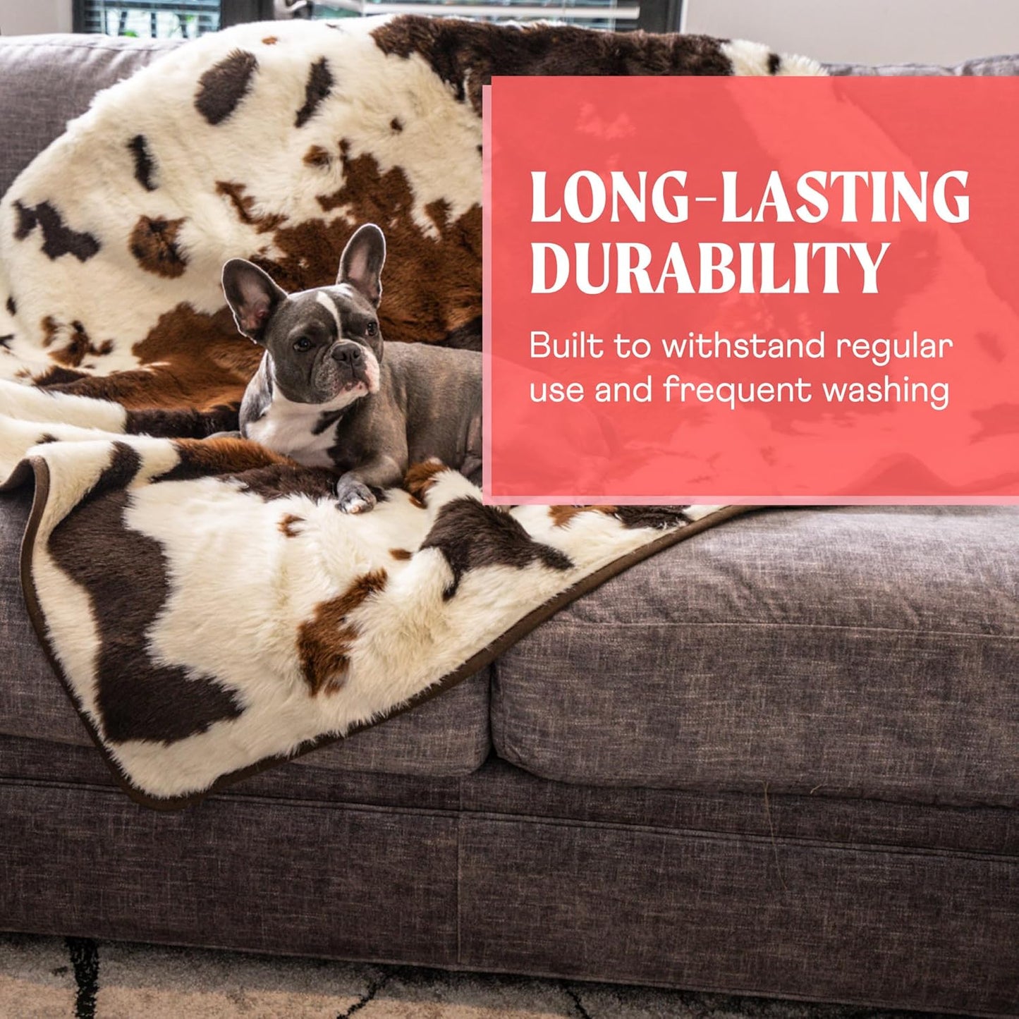 PupProtector Waterproof Throw Blanket for Dogs and Cats, Pet Blanket Cover for Couches, Sofas, Beds, Car Seats, Furniture, Calming Soft Faux Fur, Brown Cowhide, Original (60" L x 50" W)