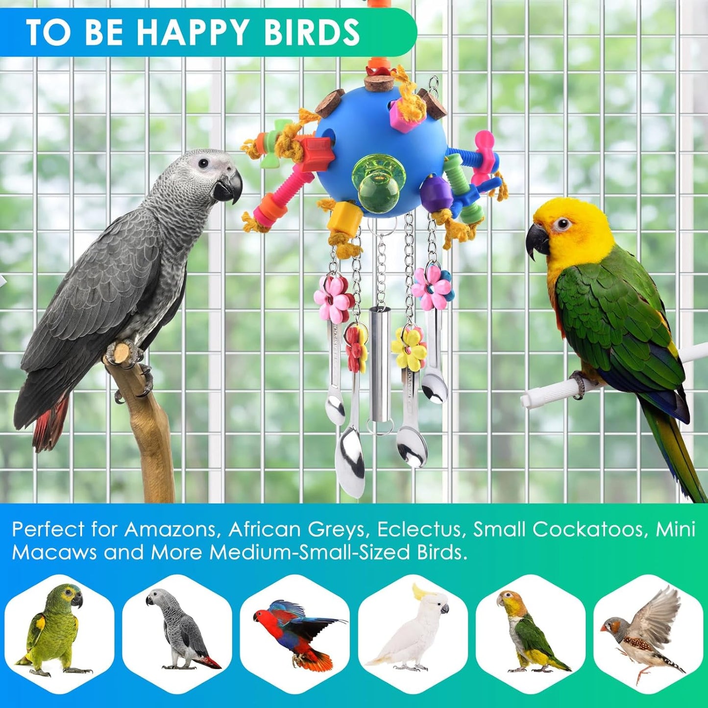 KATUMO Bird Toys, Parrot Pull Spoons Colorful Acrylic Stick Toys Bird Chew Toys for Amazon Parrot, African Grey, Conure, Caique, Quaker, Small Cockatoo, Mini Macaw, Eclectus and Similar Birds