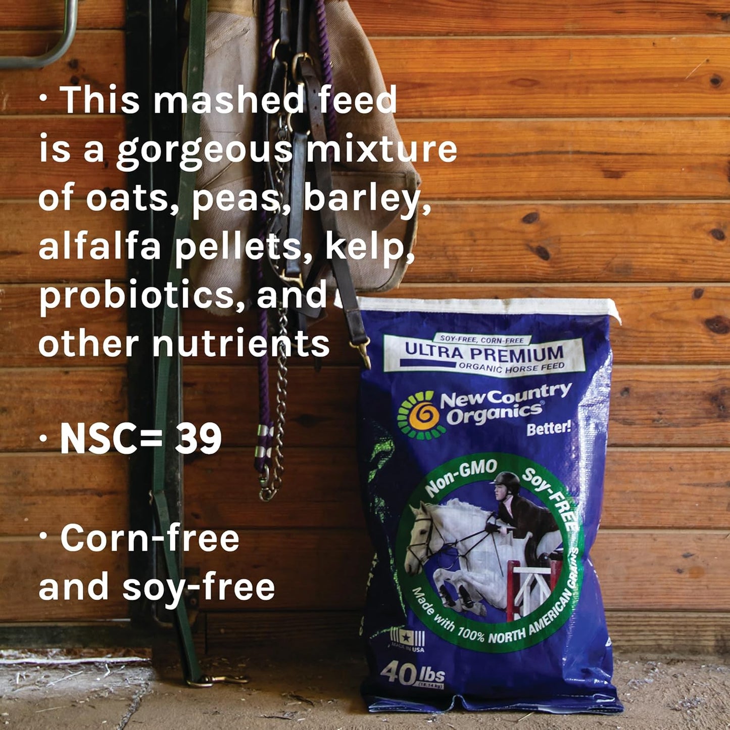 New Country Organics | Performance Horse Feed for Horses in Light to Moderate Work | Corn-Free and Soy-Free | 12% Protein | Certified Organic and Non-GMO | Horse Feeder with Grains & Oats 40 lbs