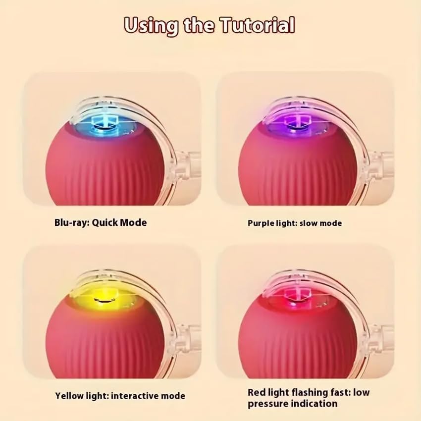 Cat Toy Ball with Tail Rope, Smart Rolling Ball, LED Light, Electric Self-Rolling Pet Toy, Interactive Cat Jumping Ball, Automatic Cat Teaser Ball, Small Dog Toy, Pet Excercise, Cat Activity (Red)