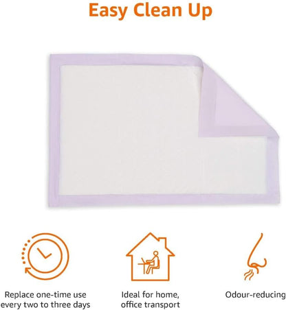 Amazon Basics Cat Pee Pads, 100 Count, Universal Fit for Litter Box, Odor Control with Lemon Scent, White/Purple