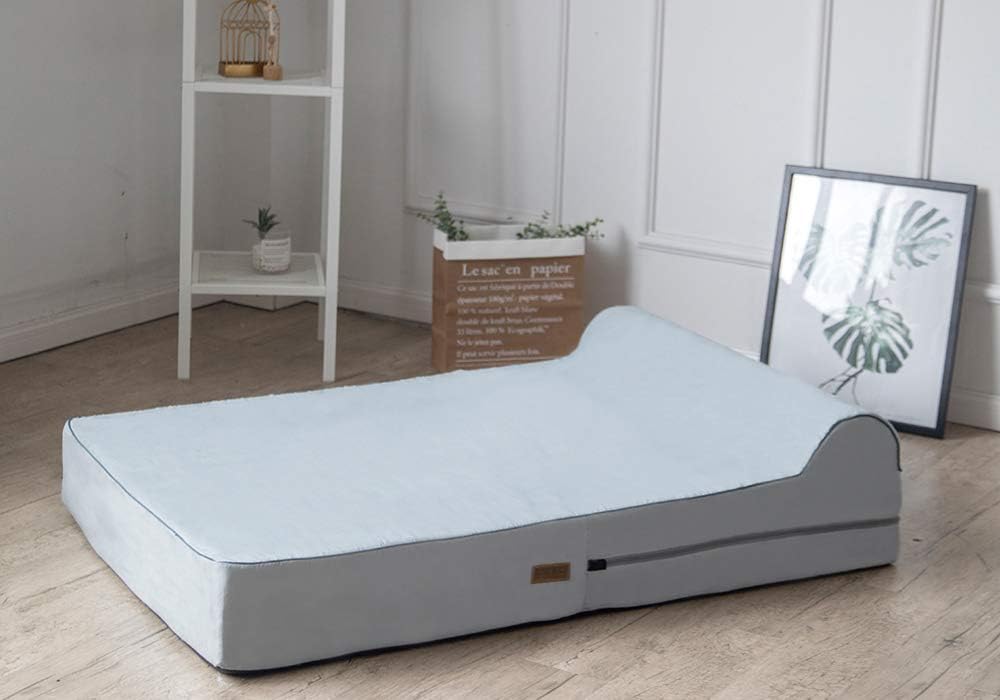 KOPEKS Orthopedic Memory Foam Dog Bed 7" Inch Thick Extra Large Dog Bed With Pillow Grey 50"x34"x10" Includes Waterproof Liner and Durable Removable Cover With Smart Design
