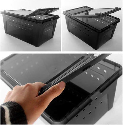 OMEM Portable Reptile Terrarium Habitat for Mini Pet Houses Breathable Holes Stackable Container (Black-M)