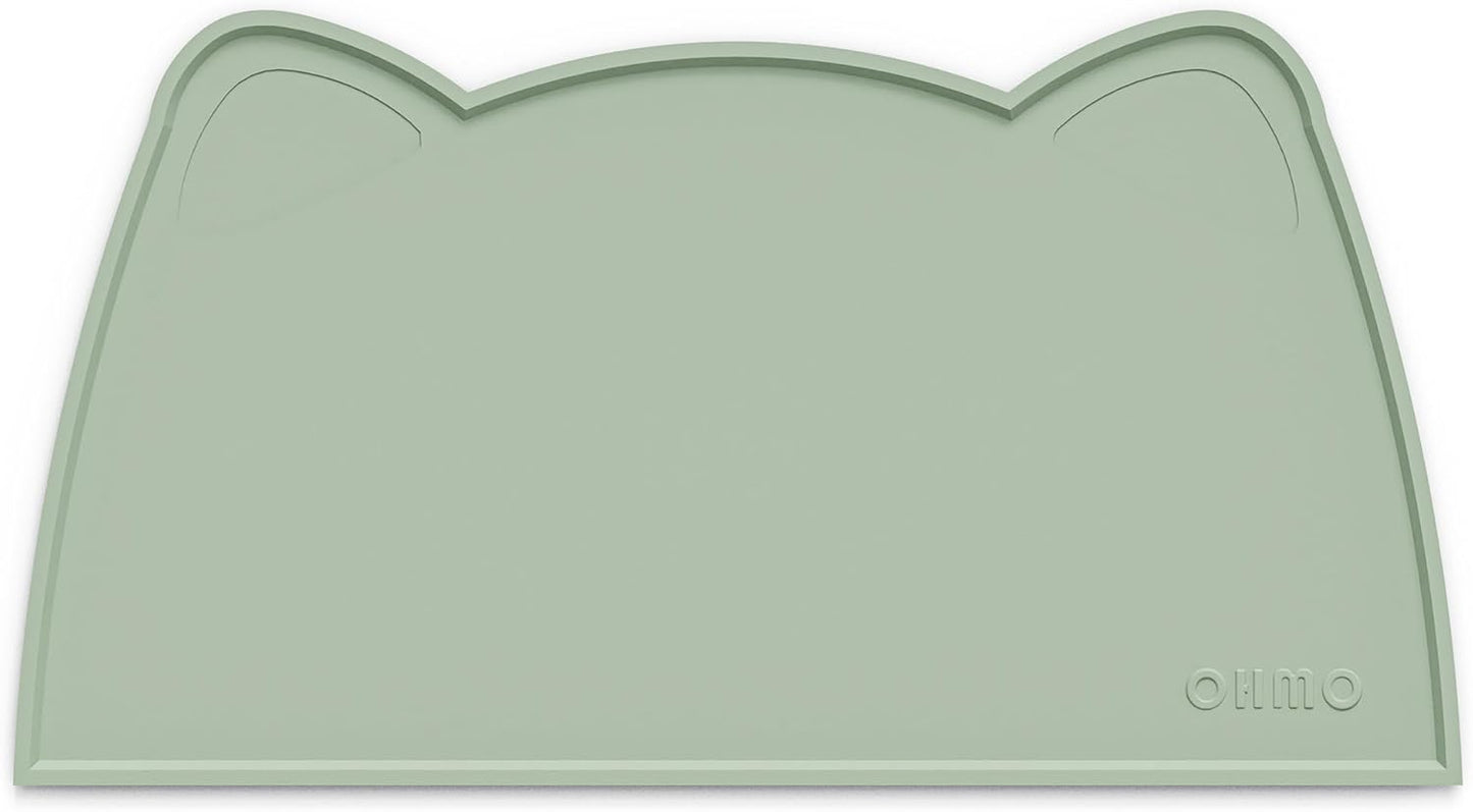 OHMO - Cat Food Mat, Silicone Pet Feeding Mat for Floor Non-Skid Waterproof Dog Water Bowl Tray, Easy to Clean Pet Placemat (Sage Green, 20 * 12'')