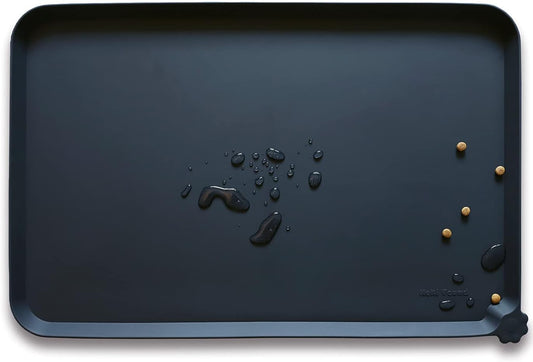 Hoki Found XX-Large Silicone Pet Food Mats - Non-Slip Dog & Cat Feeding Mats - Waterproof for Carpet - Black
