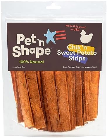 Pet 'n Shape Chik 'n Sweet Potato Strips Dog Treats– Made and Sourced in the USA- 14 Ounce
