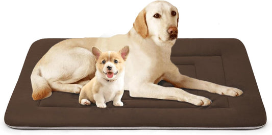 JoicyCo Soft Dog Crate Bed Pad Mat, 48 in Non-Slip Bottom Washable for Extra Large Dogs, Pet Mattress Kennel Pad, Dark Brown