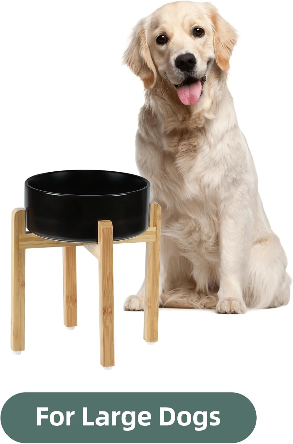 Ceramic Elevated Dog Bowl Set, Raised Food and Water Bowl for Large Breed Dogs, Weighted Dishes, Black (8.2'', 60OZ)