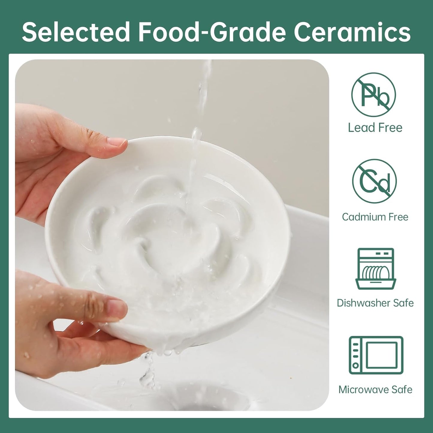 Ceramic Cat Slow Feeder Bowl - Pastel Series Cat Plate for Dry and Wet Food - Cute Maze Feeder Dish for Healthy Eating - Dishwasher Safe - 6.3''W x 1.2''H - 7 OZ - Ivory White