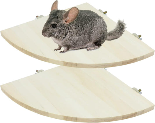 Wontee Bird Perch Stand 2 Pack Wooden Platform Corner Ledge for Budgies Cockatiels Conures African Greys Rats Gerbils Chinchillas Squirrels (XL (9.4"x9.4")