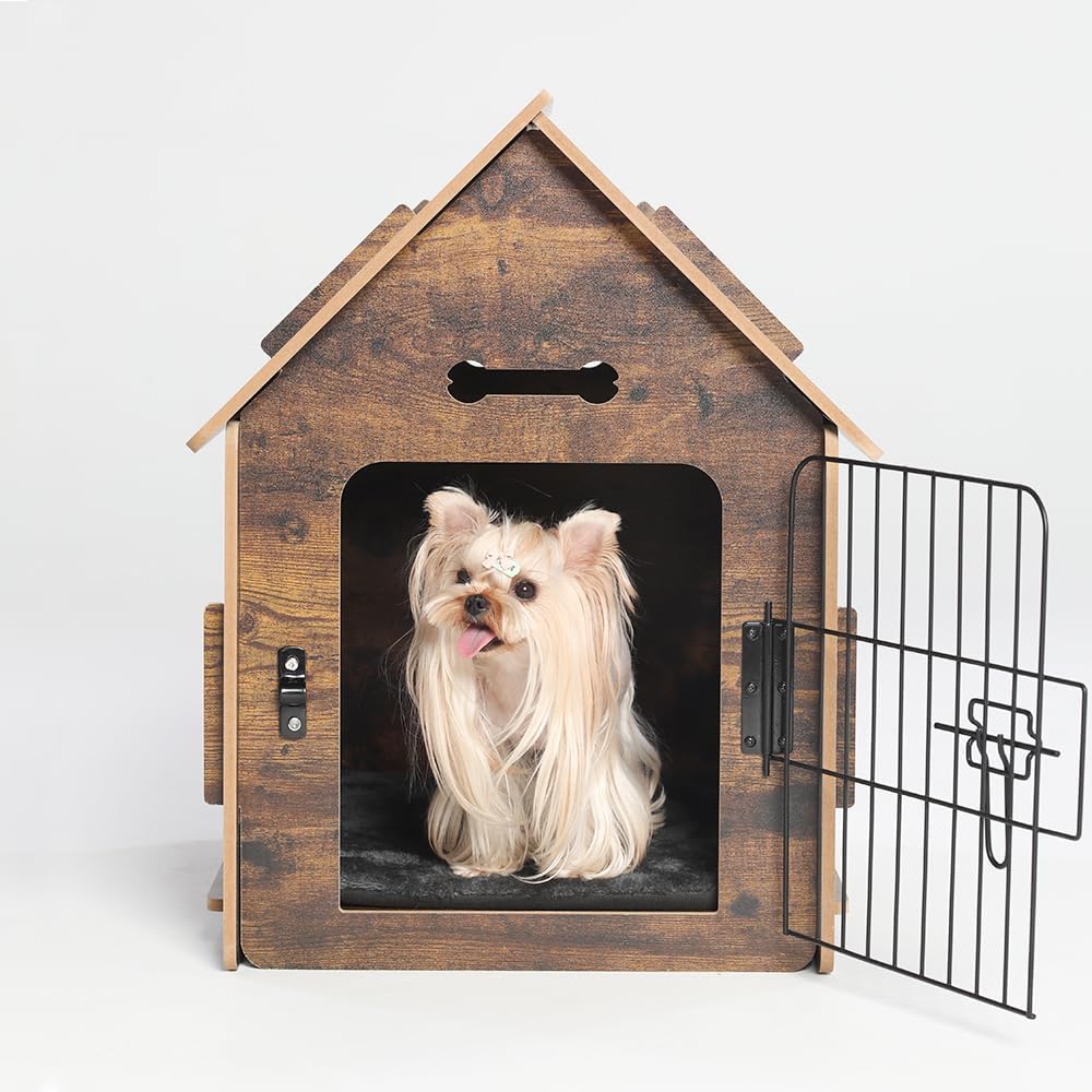 Dog House Indoor for Small Dogs or Cats, Cozy Wooden Design, Small Indoor Bed House, with Air Vents and Elevated Floor Warm Dog Cave (Large Color-2)