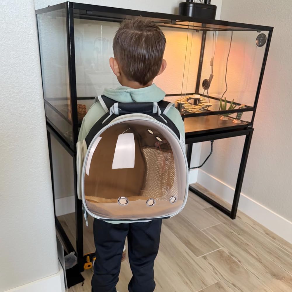 Small Animal Travel Backpack Carrier,Portable Bearded Dragon Bag for Sugar Glider,Hedgehog,Rat,Bunny,Rat,Outdoor Used (Polarized-Brown, New Version Backpack+BP LSH)