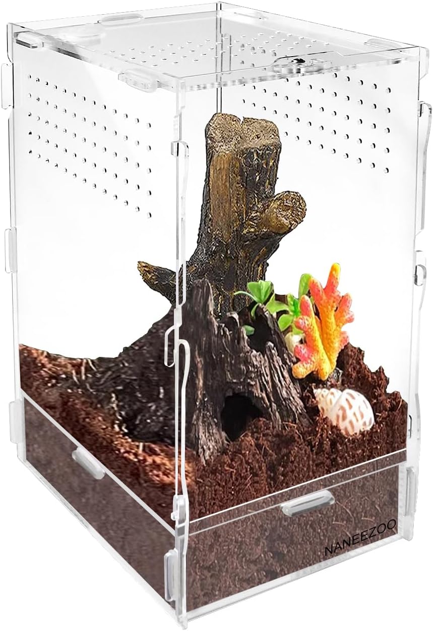 NANEEZOO Micro Habitat Terrariums with Locking Latch, 8x6x12 Inches Acrylic Reptile Tank with Water-tight Base, Arboreal Enclosure for Tarantula Jumping Spiders Small Tree Dwelling Reptiles (Arboreal)