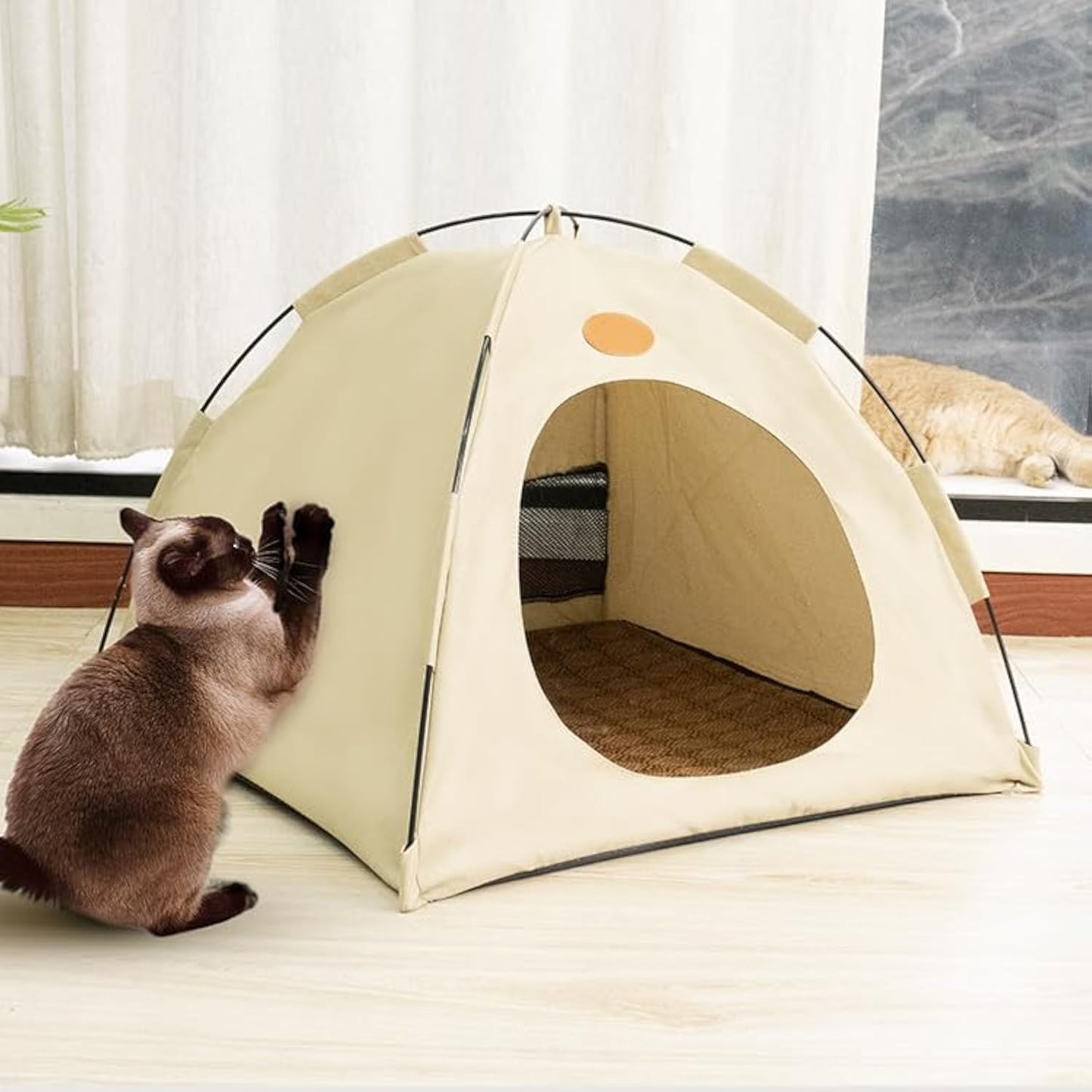 BreezyDen Pop-Up Pet Tent – Portable Indoor/Outdoor Cat Tent, Waterproof Pet Hideaway for Cats & Small Dogs with Mesh Window, Anti-Slip Base & Washable Design (White, XL (20 catties Kitten))