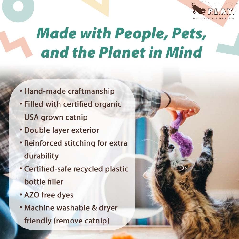 P.L.A.Y. Cute Cat Toys - Feline Frenzy Animal Critter Themed Catnip Filled Toy, Great for Adult Cats and Kittens - Machine Washable, Recycled Materials, Crinkles, Bungees (Wiggly Wormies, Set of 2)