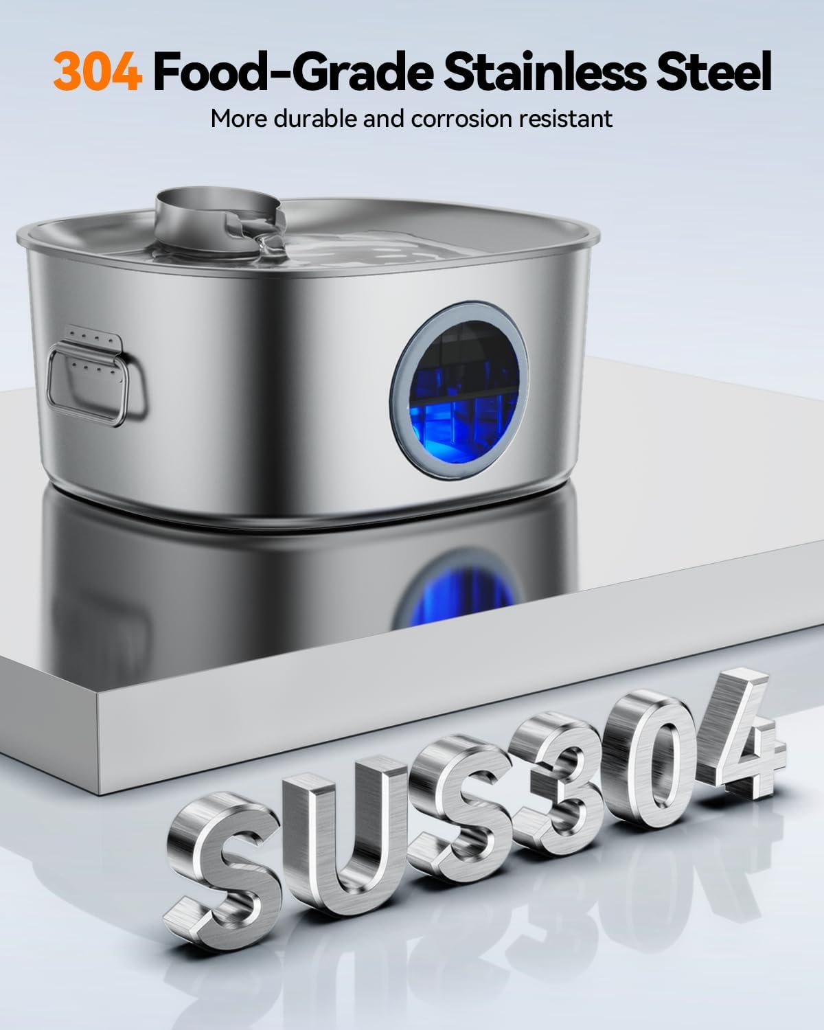 Dog Water Fountain Stainless Steel, 11L/2.8Gal Large Pet Fountain for Large Dogs Inside, Dog Fountain Water Bowl Dispenser with Visible Window & LED, Ultra Quiet for Multi-Pet (Filters)